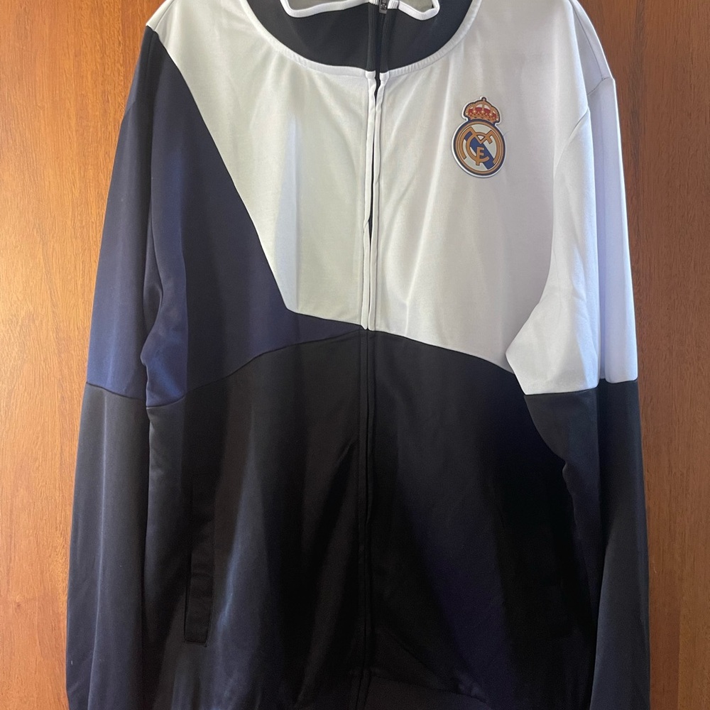 Real Madrid Men's Official Product Track Jacket Black, White and Navy XL